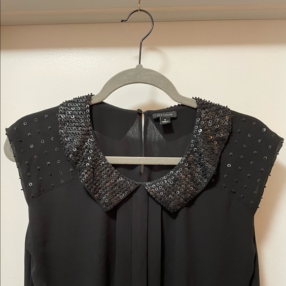 *on hold* Ann Taylor Black Sequin Beaded Collar Blouse - Picture 6 of 12